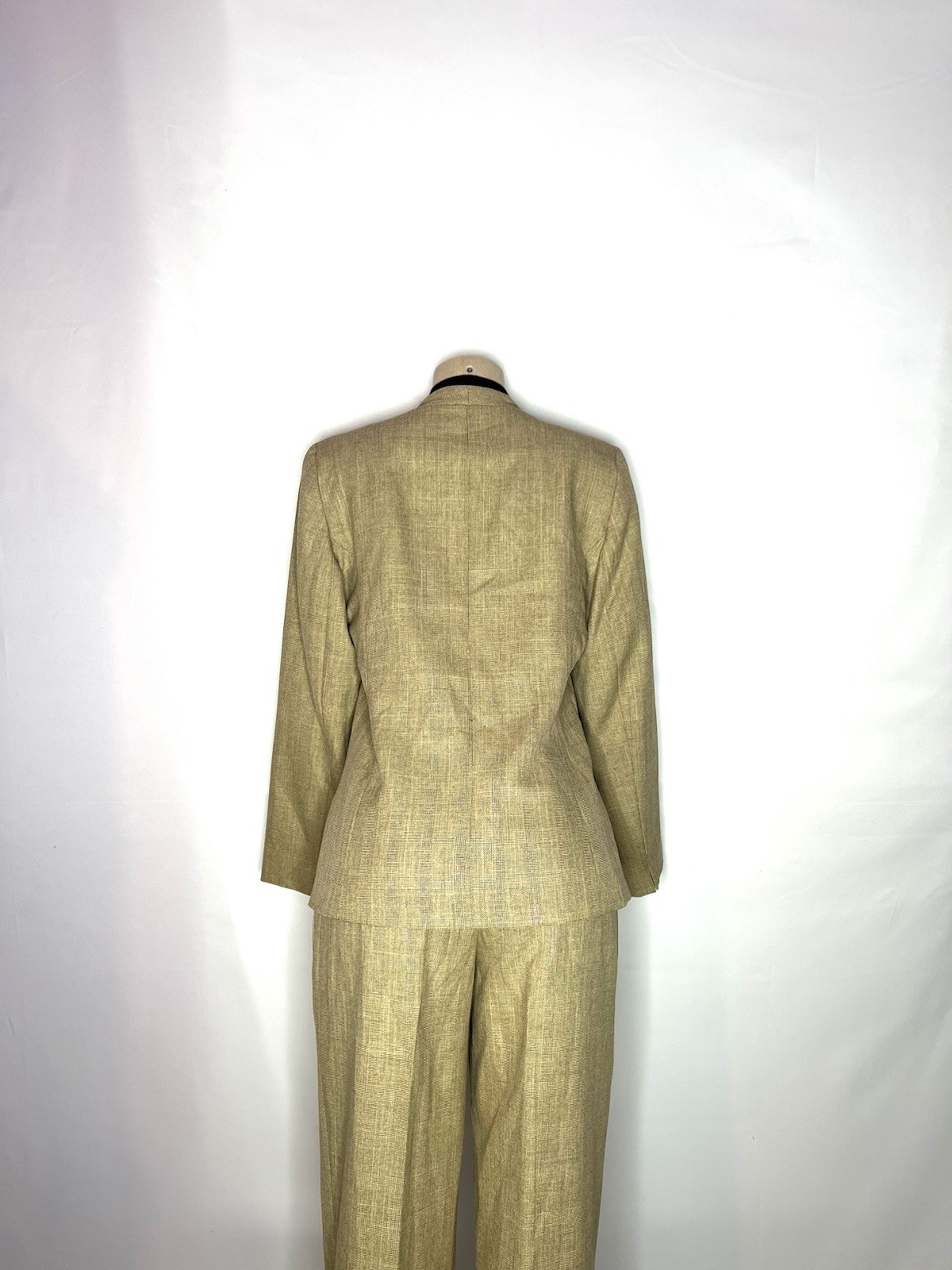 VINTAGE STANLEY BLACKER TAN/BLACK TRIM PANT SUIT SZ 8
