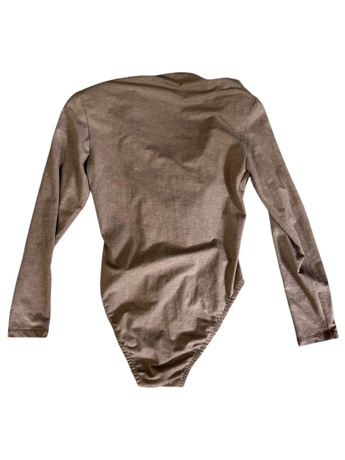 Vintage 80s 90s Bodysuit Top Blouse Mauve Brown Long Sleeves Ruched M/L