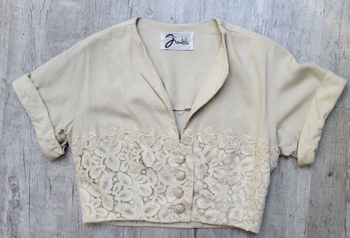 2 Piece Vintage 50’s ORIGINAL FRANKLIN Cream DRESS & BOLERO JACKET – Size S