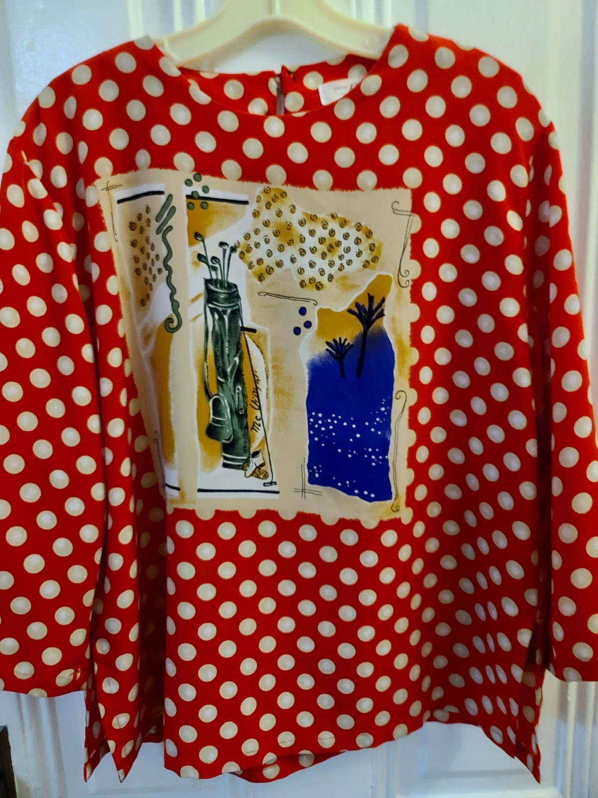 1960s 70s MOD Weird Design Blouse Vintage Polka Dot 3/4 sleeve Medium