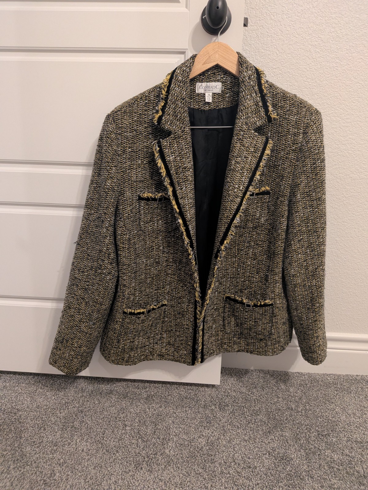 90s Vintage „Clueless” Conrad C Tweed Fringe Blazer Jacket – Size 1XW / 18W