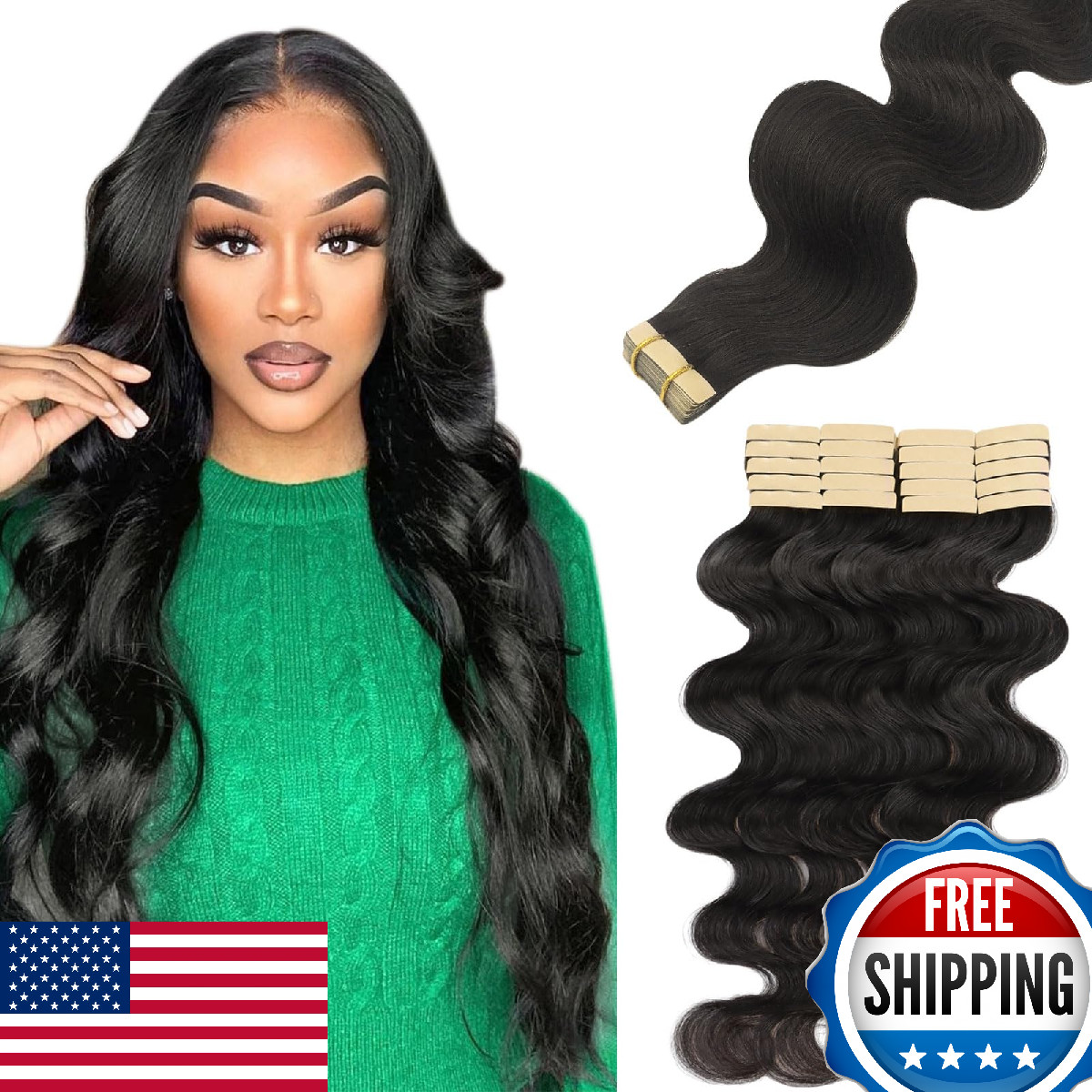 Lashey 20″ Body Wave Tape-In Human Hair Extensions 100% Invisible Soft