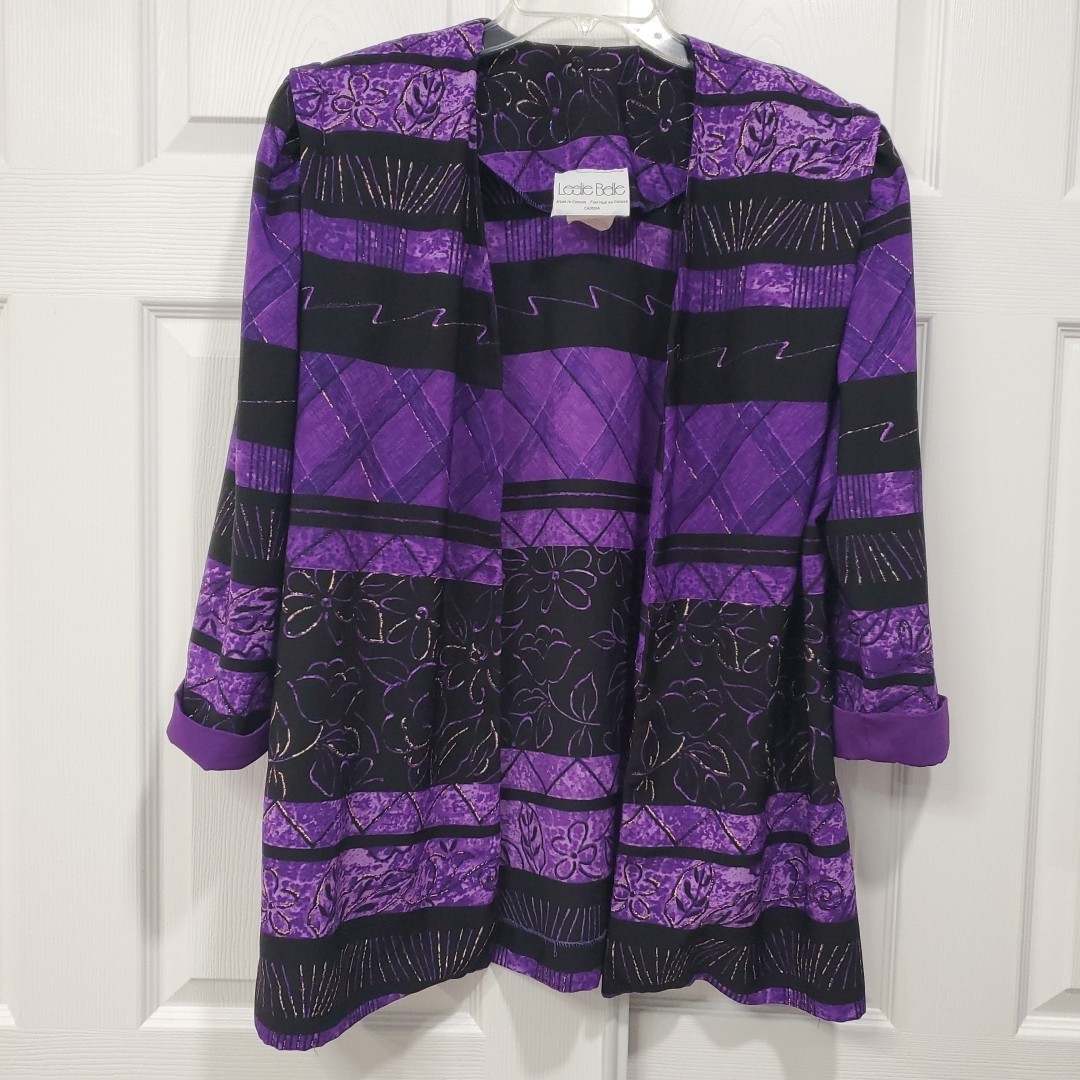 Vtg Leslie Belle Blazer Women’s Sz 16 100% Polyester Purple/Black Made In Canada