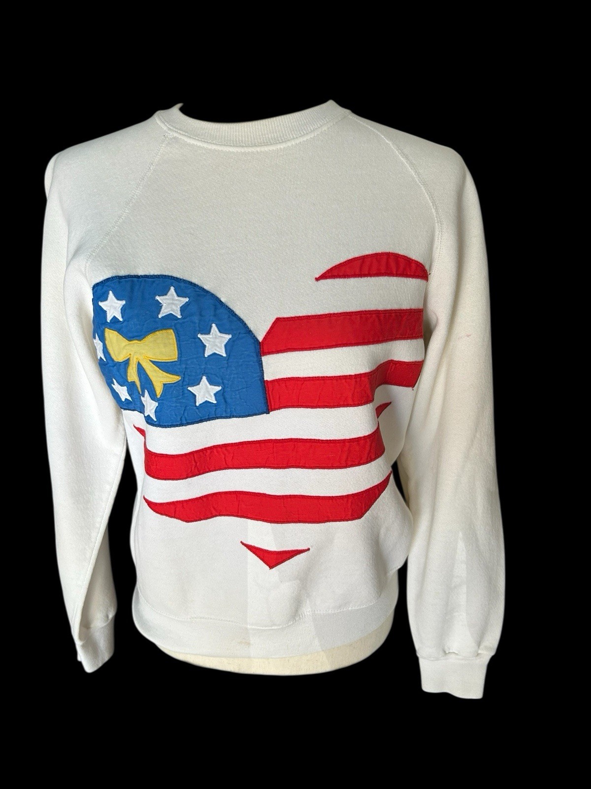 Vintage 70s Lee Sturdy Sweats Patriotic Red White Blue Heart Applique Sweatshirt