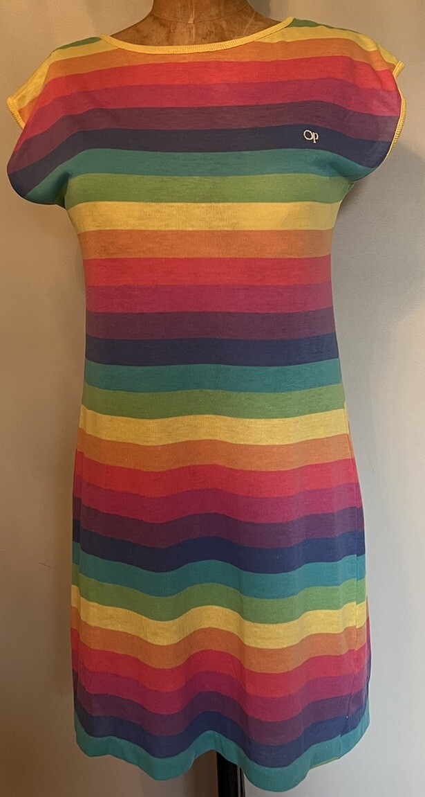 Rare Vintage 1980’s OP Ocean Pacific Rainbow Stripe T-shirt Dress USA Small