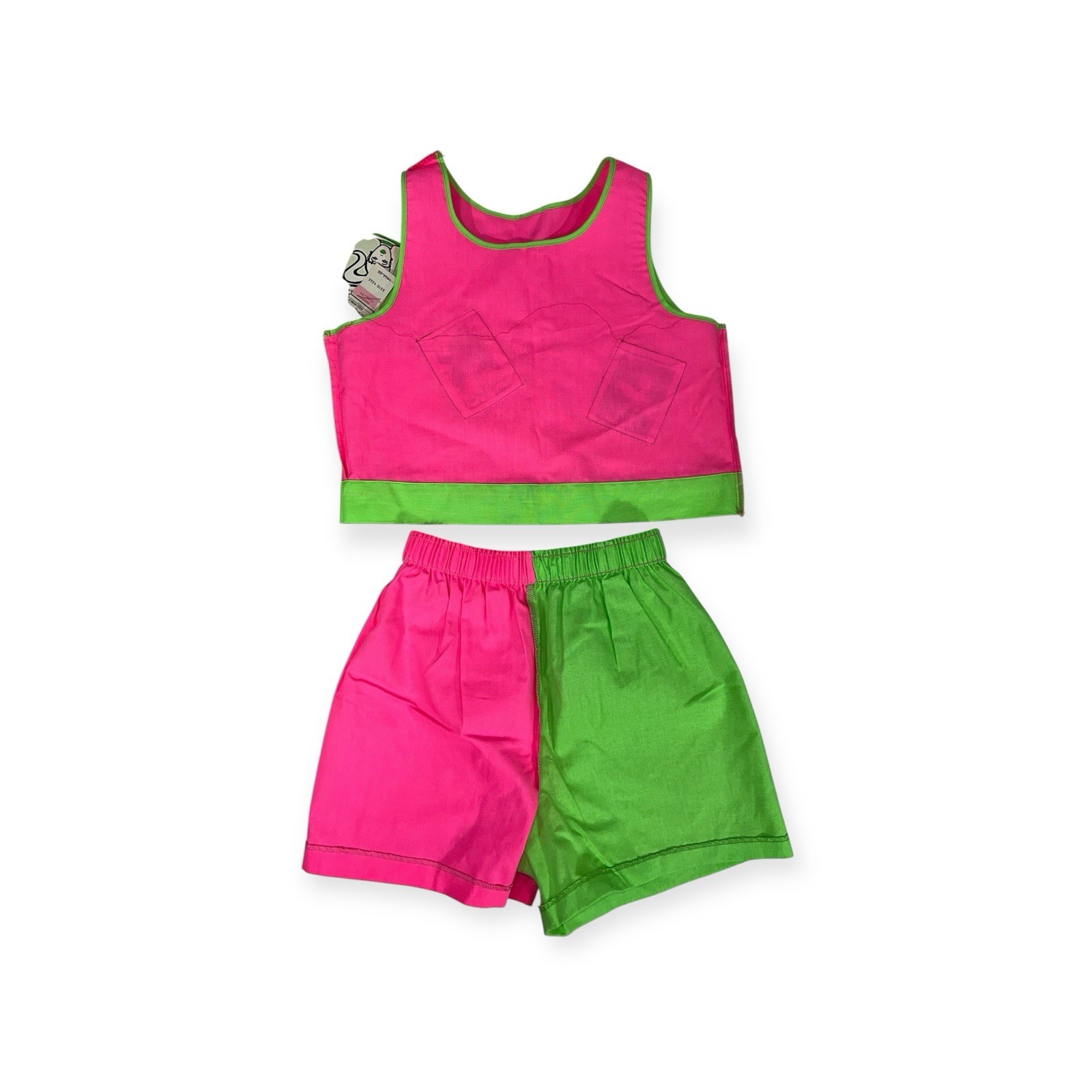 VTG 1980s NWT DEADSTOCK TANK TOP SHORTS SET JRS 12 NEW WAVE NEON SURFER BEACH