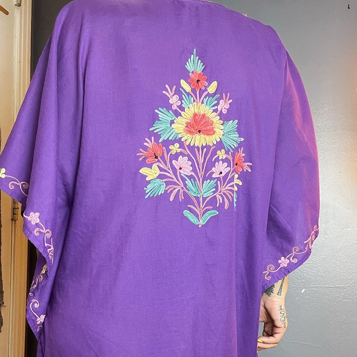 ROYAL PURPLE 70’s 70s Corded Embroidery Embroidered Vintage Caftan Kaftan Dress