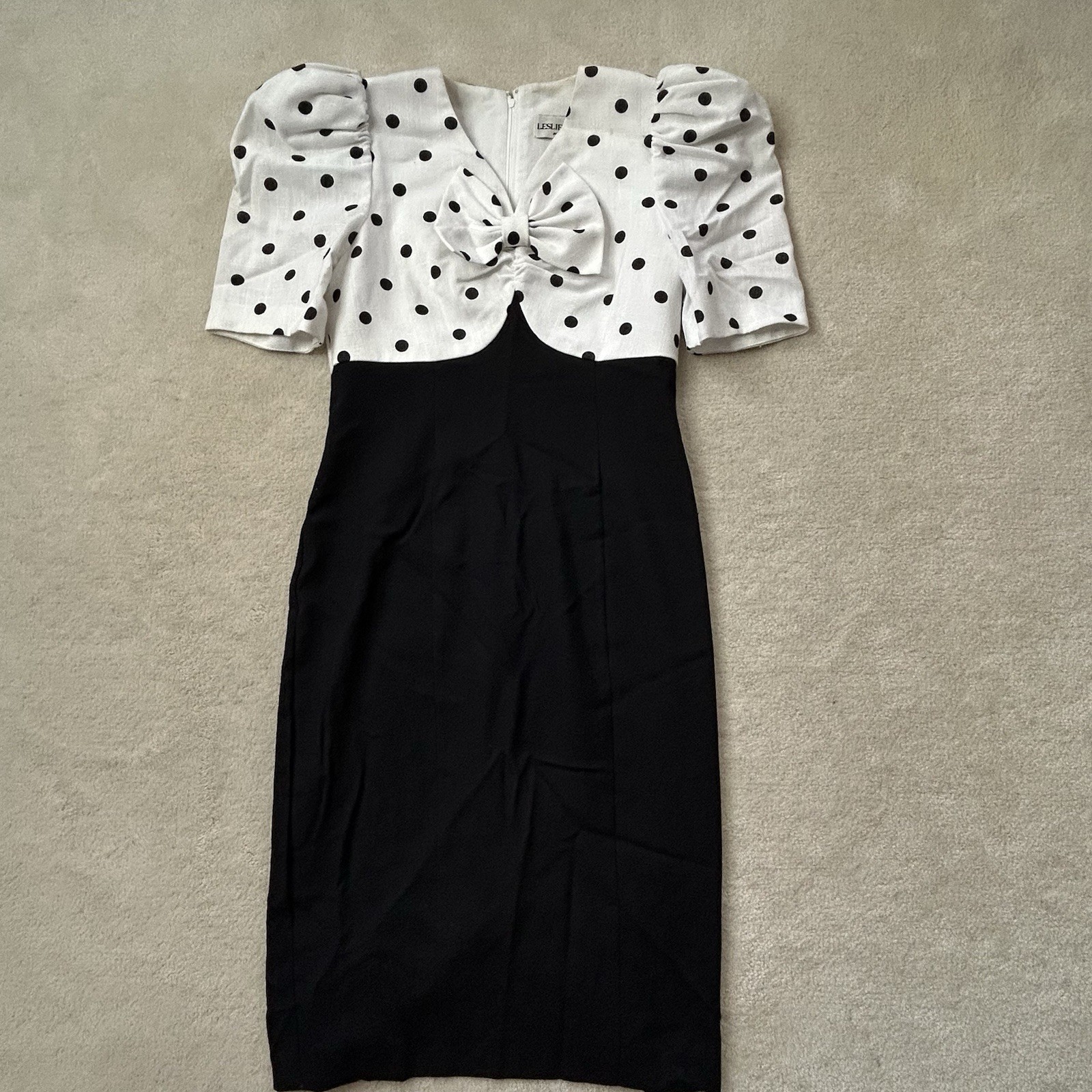 Leslie Lucks Vintage 80s Polkadot Puffed Sleeve Dress Size 4 Petite
