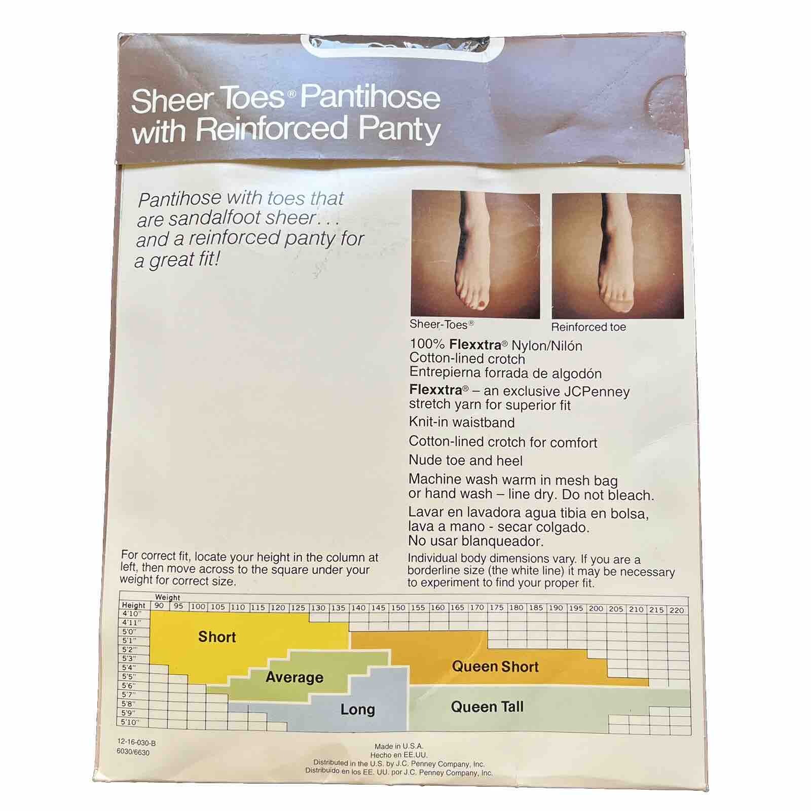 JCPenny SHEER TOES Long Wearing Nude Heel Reinforced Panty Pantyhose LONG, Taupe