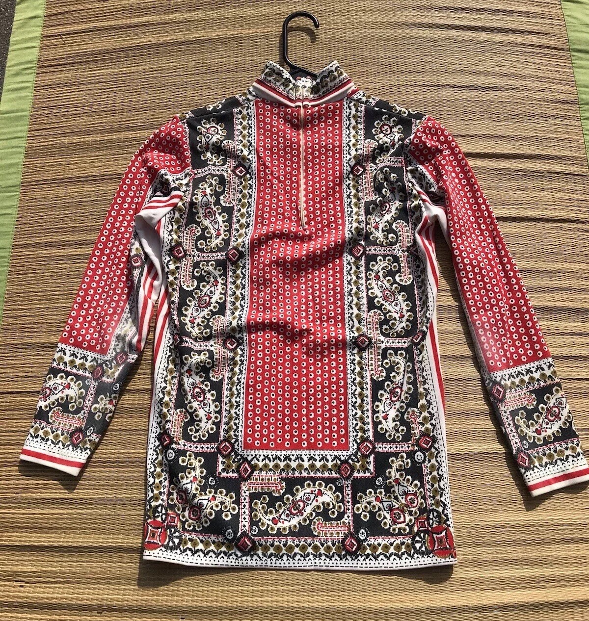 Vtg 60s 70s Aileen Mod Red Black Paisley Tunic Blouse Hippy Top M Boho Shirt