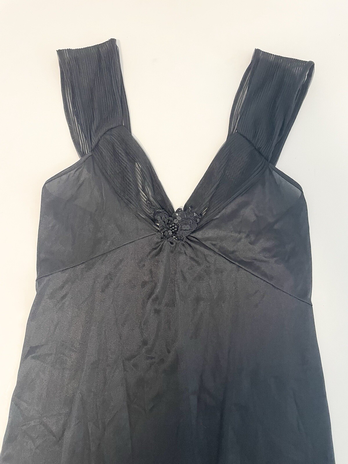 Vintage Sears Cachet Nightgown Slip Womens Medium 12-14 Black Semi Sheer Nylon