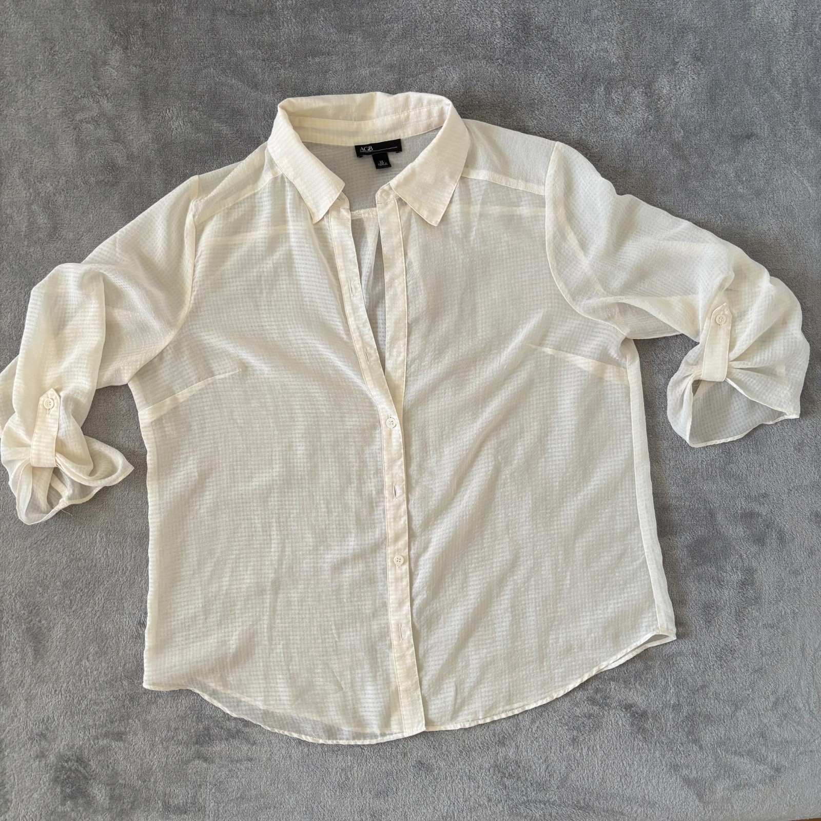 AGB Women’s XL Vintage 90’s Sheer Window Pane Design Shirt 3/4 Sleeve Casual