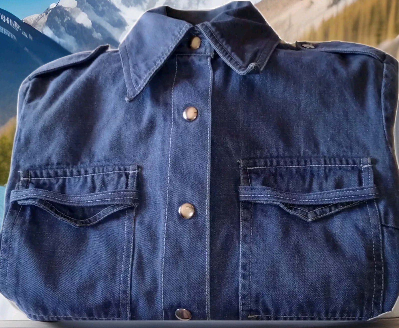 ​Vtg Kmart Denim Snap Shirt Shacket Dagger Collar Safari Western Indigo 18.5
