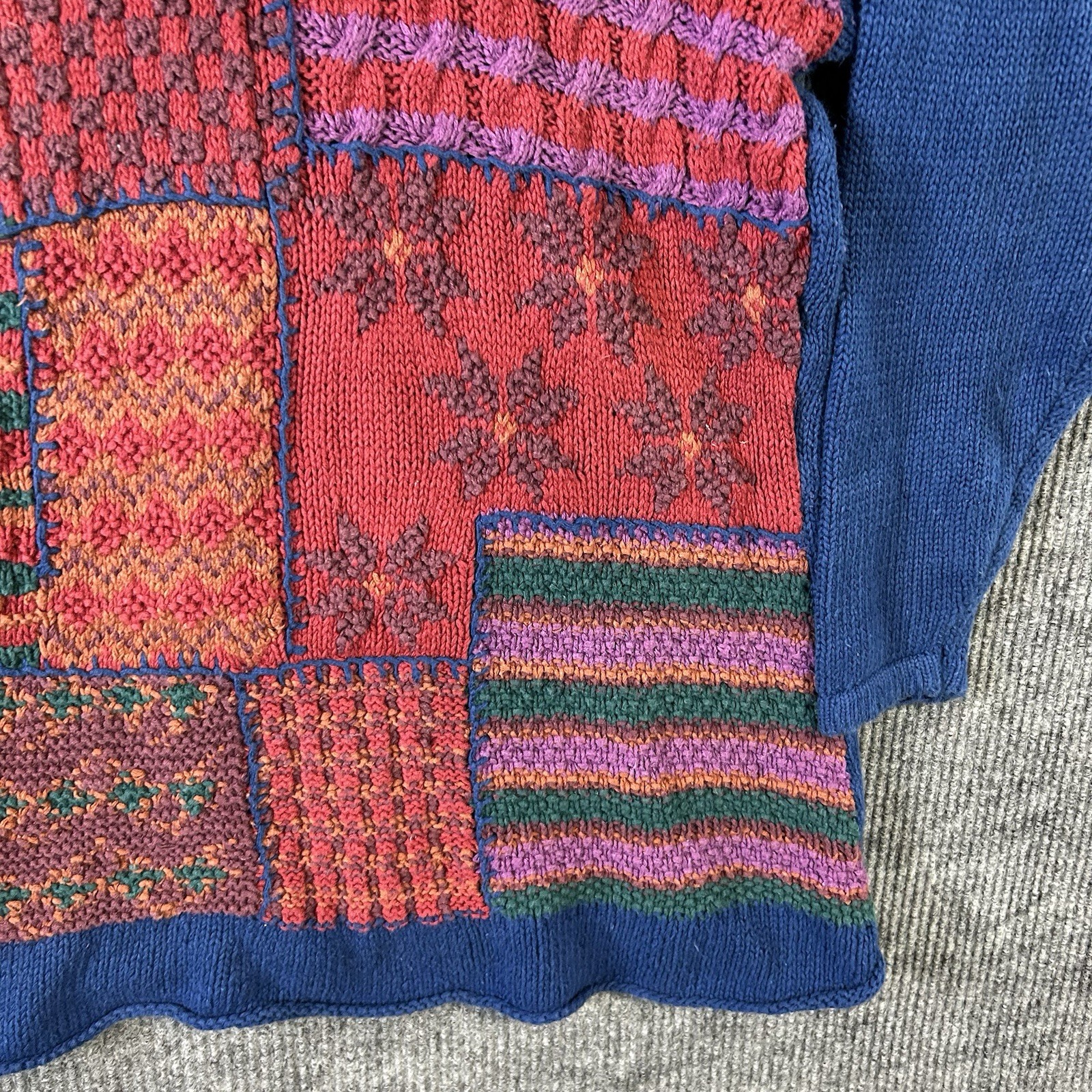 Vintage Erika II Sweater Women’s 3X Hand Knit Blue Red