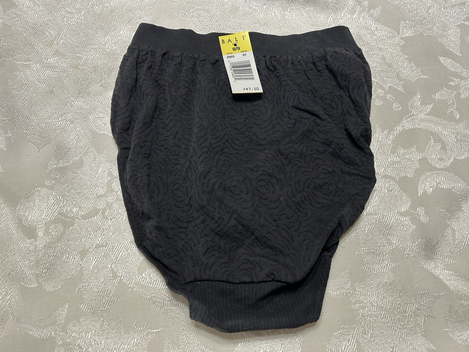 NWT Vtg BALI 2503 Patterned Wide Waistband Hi-Cut Sz 8/9 Black Panties #403