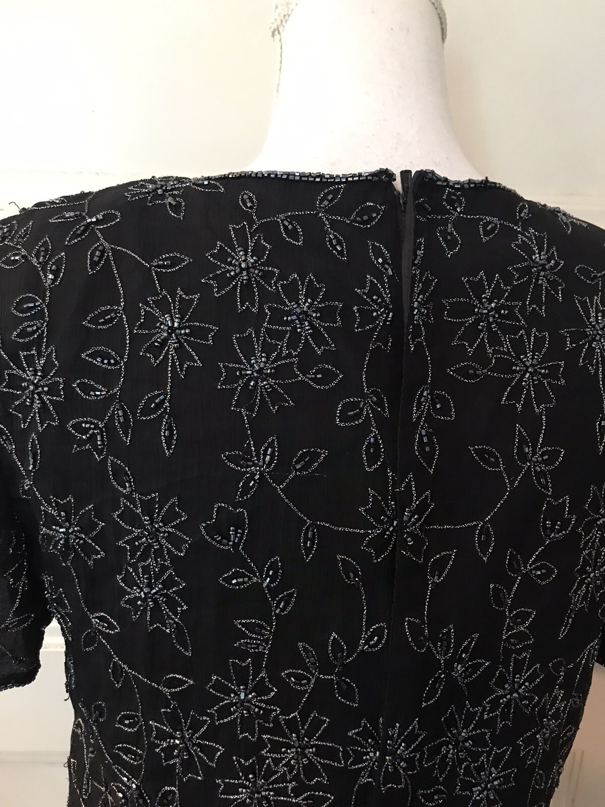 Vtg Andretta Donatello Top Blouse Size M Black Beaded Floral Shirt Evening Party