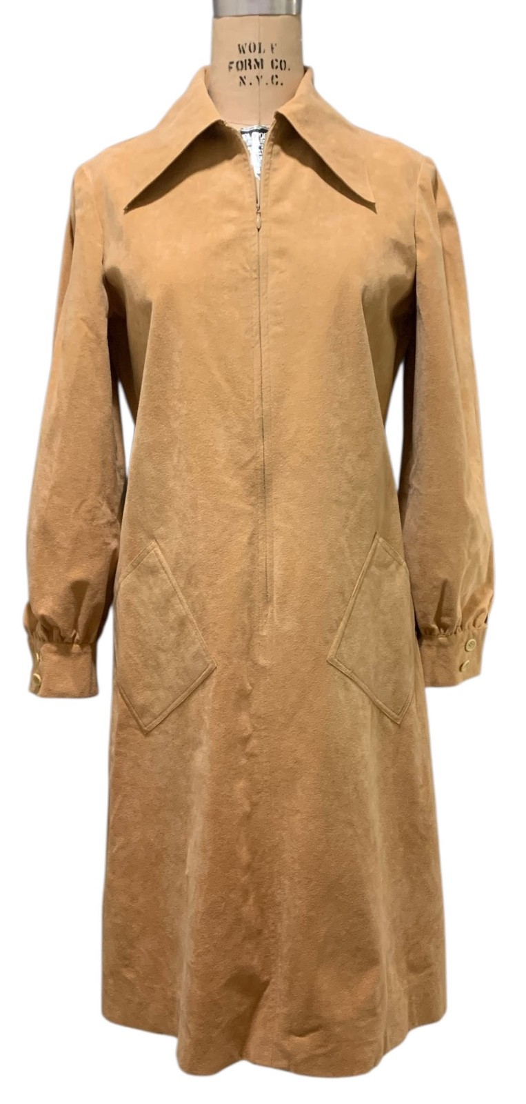 MOLLIE PARNIS Vintage 70s Women’s LS Ultrasuede Zip Front Shirt Dress – Sz M USA