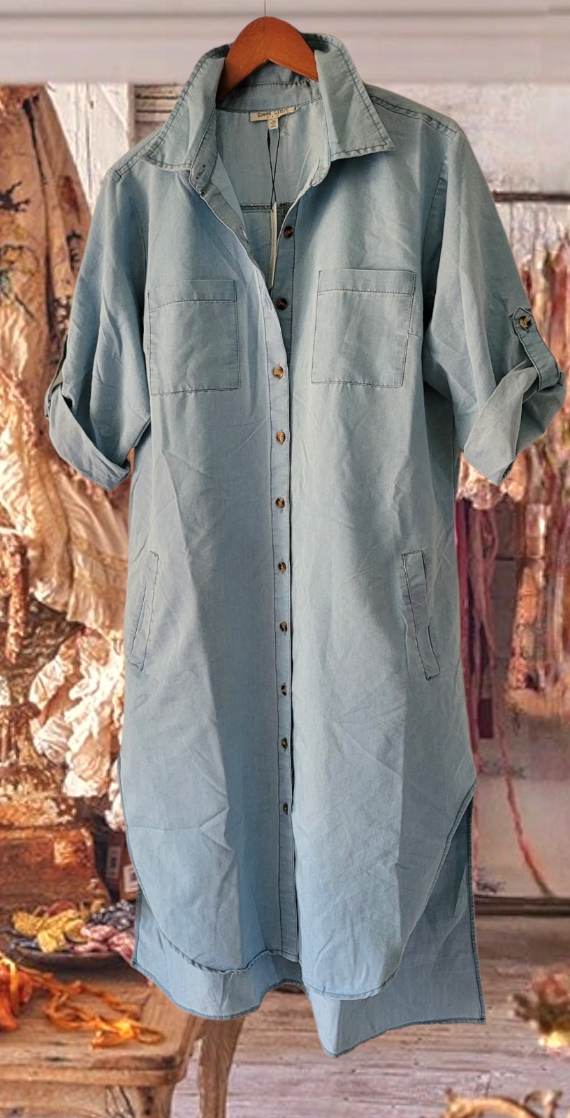 Magnolia Style Light Beige Vintage Distressed hippie boho Tunic shirt top S