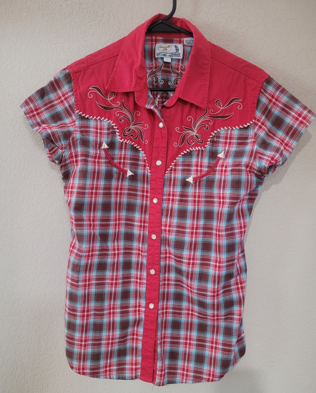 VTG Panhandle Slim Western Shirt Embroidered Women’s L Short Sleeve Pearl Snap