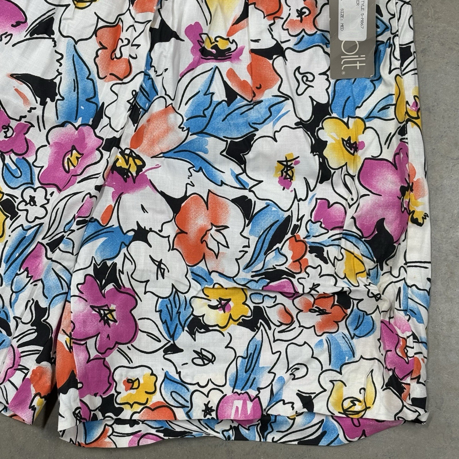 Vtg 1980s Bright Floral Shorts M Wide Elastic Band Colorful NWT Totally 80s Long