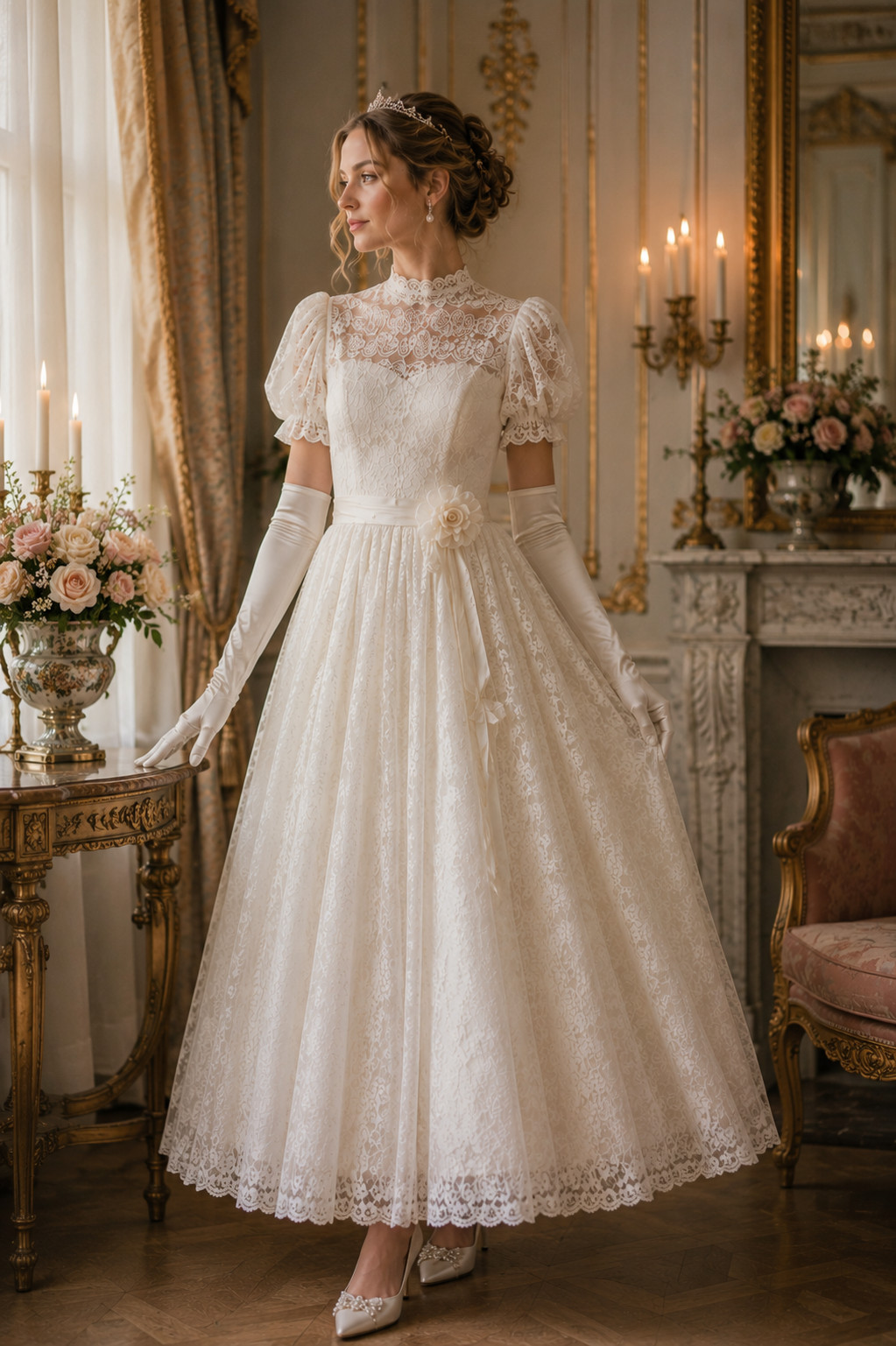 Original Kleemeier Court Wedding Dress 70s Vintage Lace Crinoline Edwardian Prairie