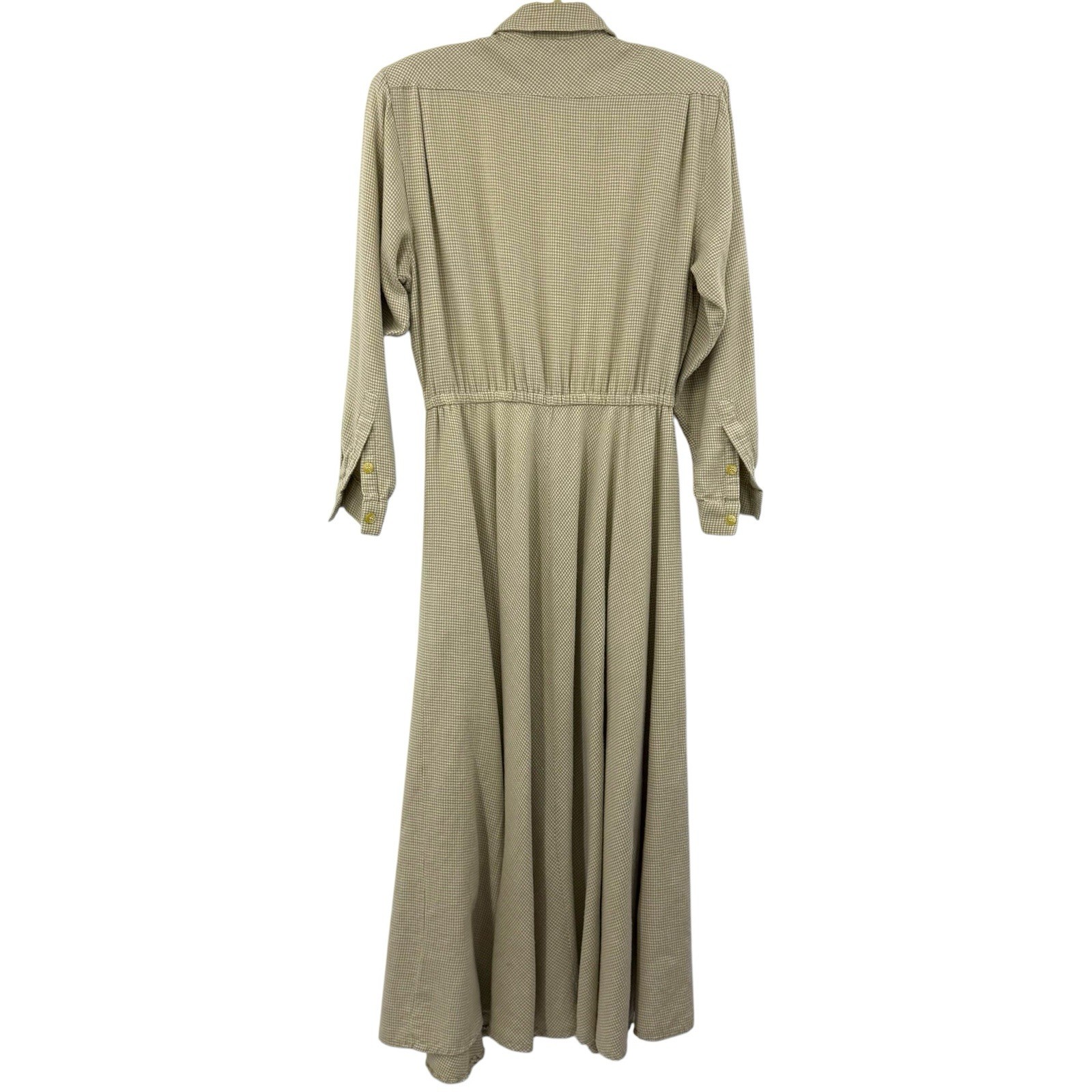 Vintage Banana Republic Safari Midi Dress Sz S Khaki Houndstooth Modest 1987