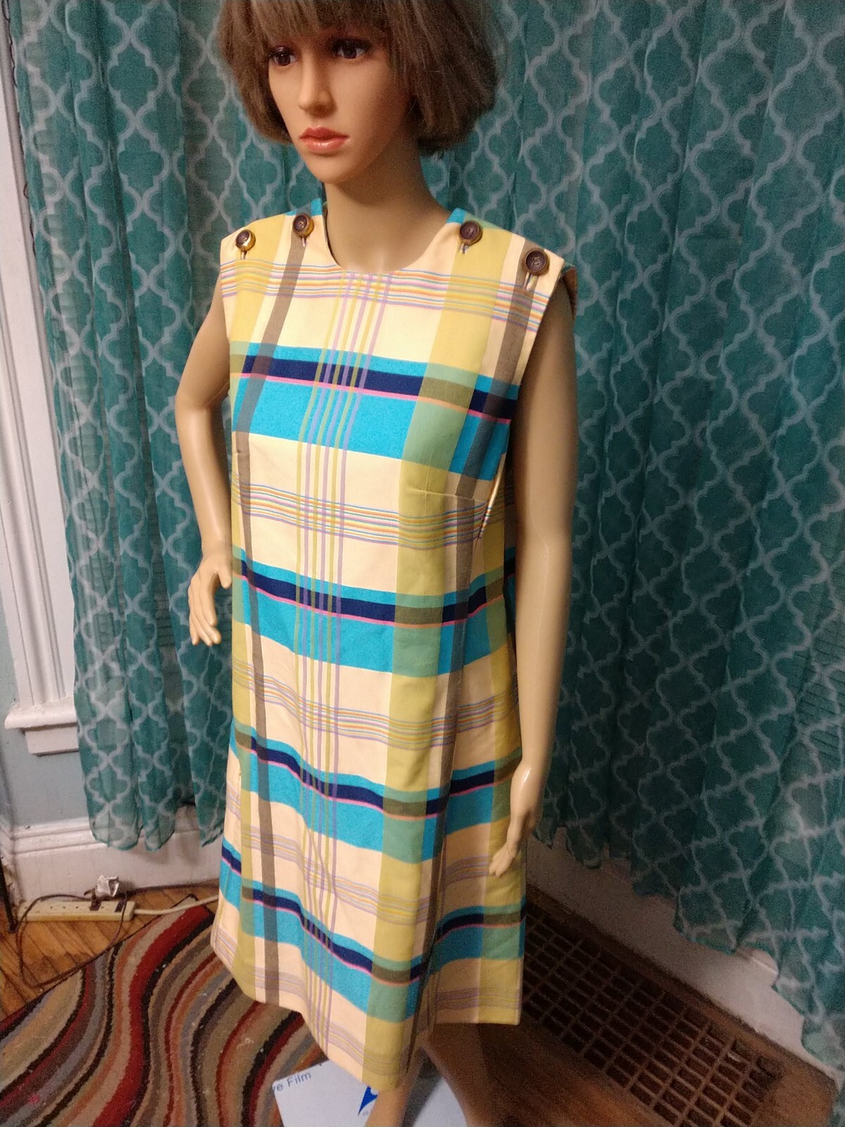 Vintage Nancy Greer 1960-1970’s bright stripes plaid Jumper NY