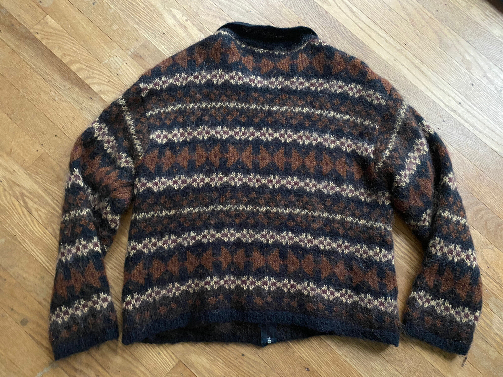 vintage 80s women’s MOHAIR full ZIP FAIR ISLE Sweater.large.made Taiwan ROC