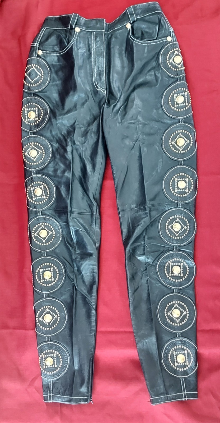 1991/92 GIANNI VERSACE COUTURE Black Leather Embroidered Studded Pants & Belt