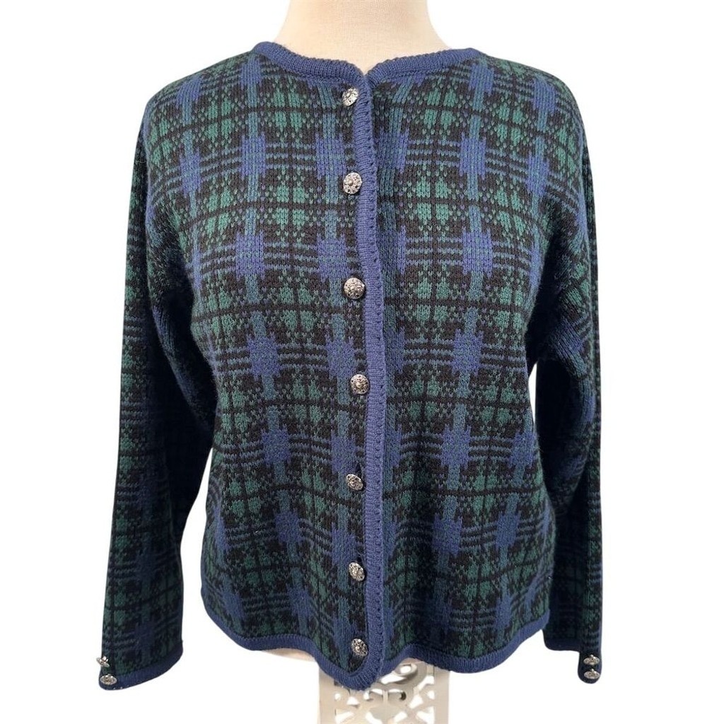 Vintage Northern Isles Women’s Plaid Cardigan Sweater Multicolor Size Medium