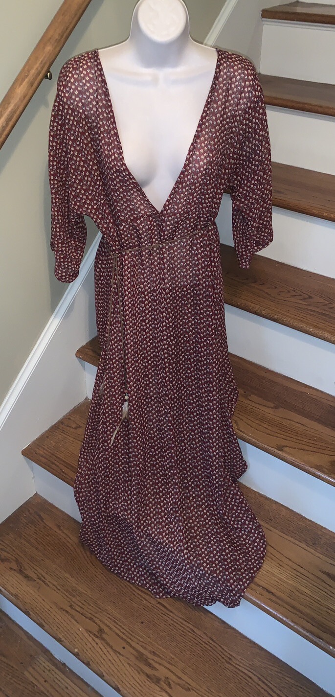 Vintage Gunne Sax Maxi Calico Feather Dress Cottage Core Prairie Boho M ❤️tb68