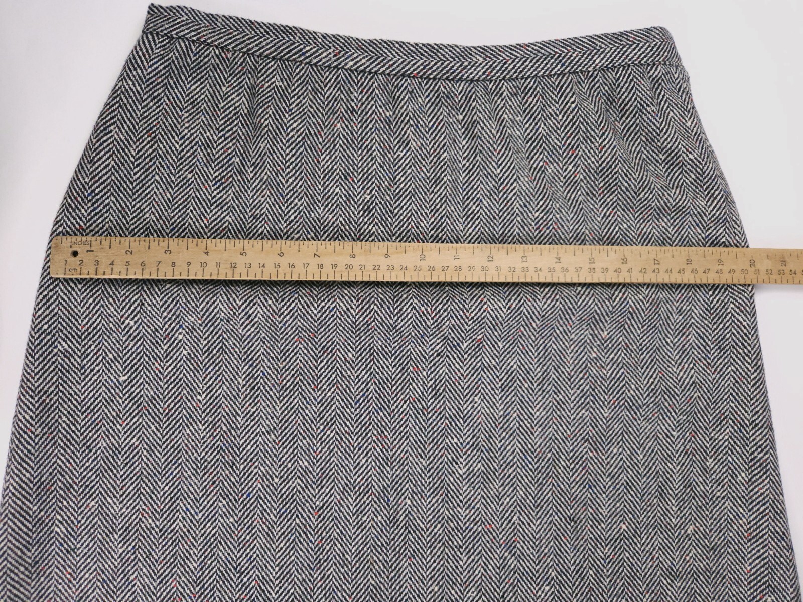 Century Of Boston Vintage Tweed Herringbone Wool Skirt Black White Medium