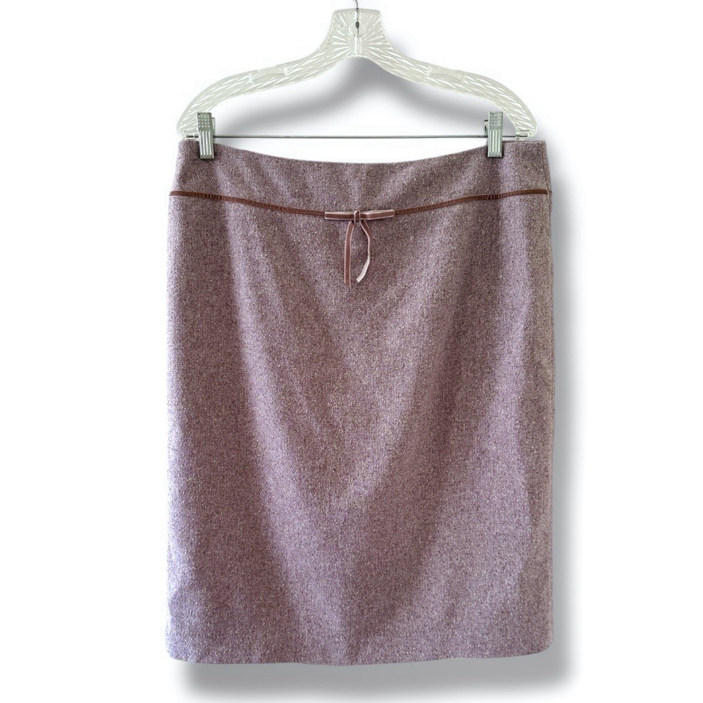 Vintage Ann Taylor Purple Wool Silk Blend Tweed Skirt Velvet Bow Women’s Size 14