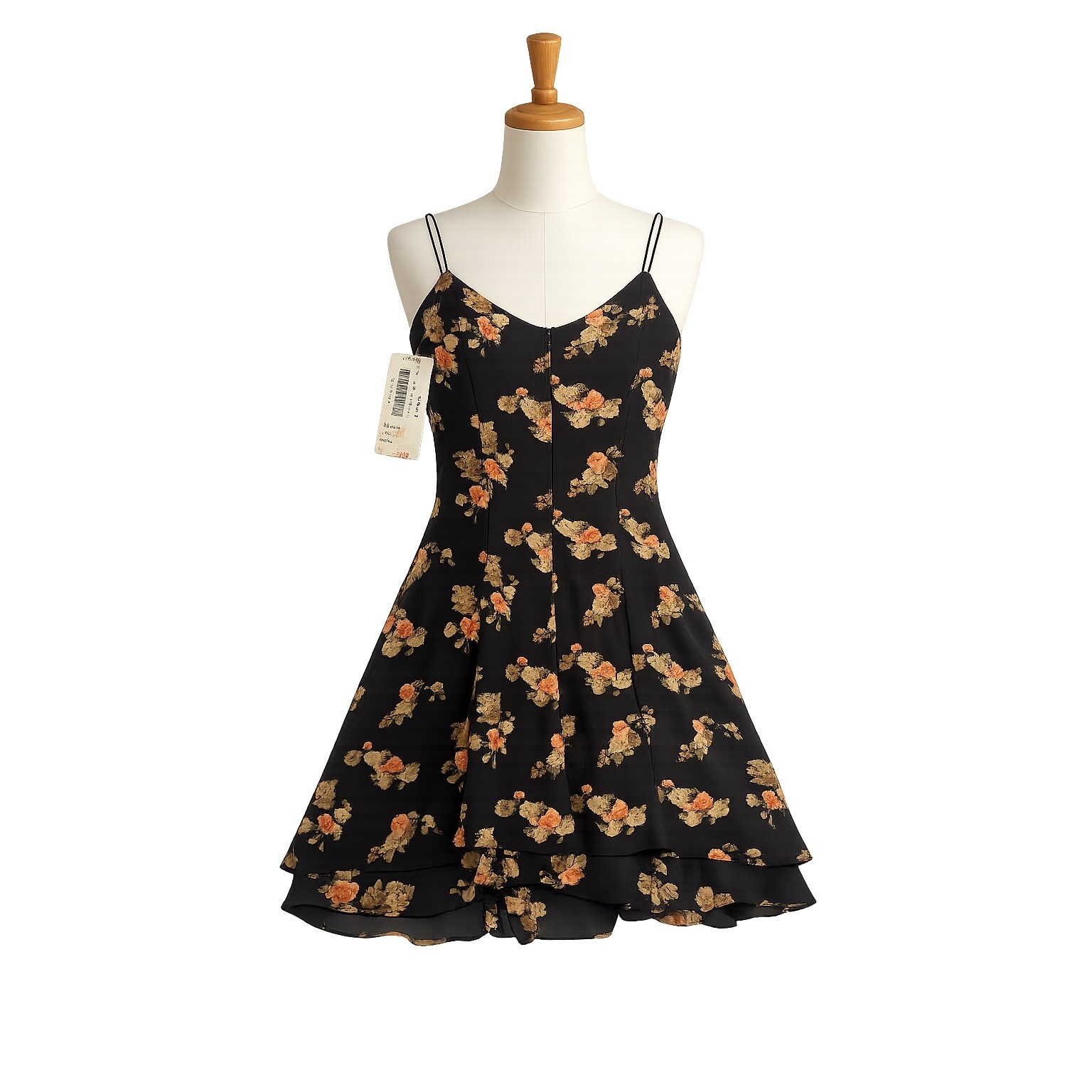 Vintage 90s Sears Floral Dress NWT Black Rose Print Layered Hem Mini Juniors 11