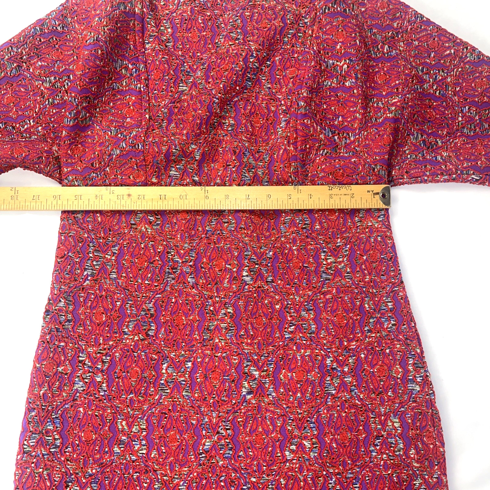 VTG 1960s Mod Dress Handmade Red Purple Abstract Retro Short Sleeve Midi Length