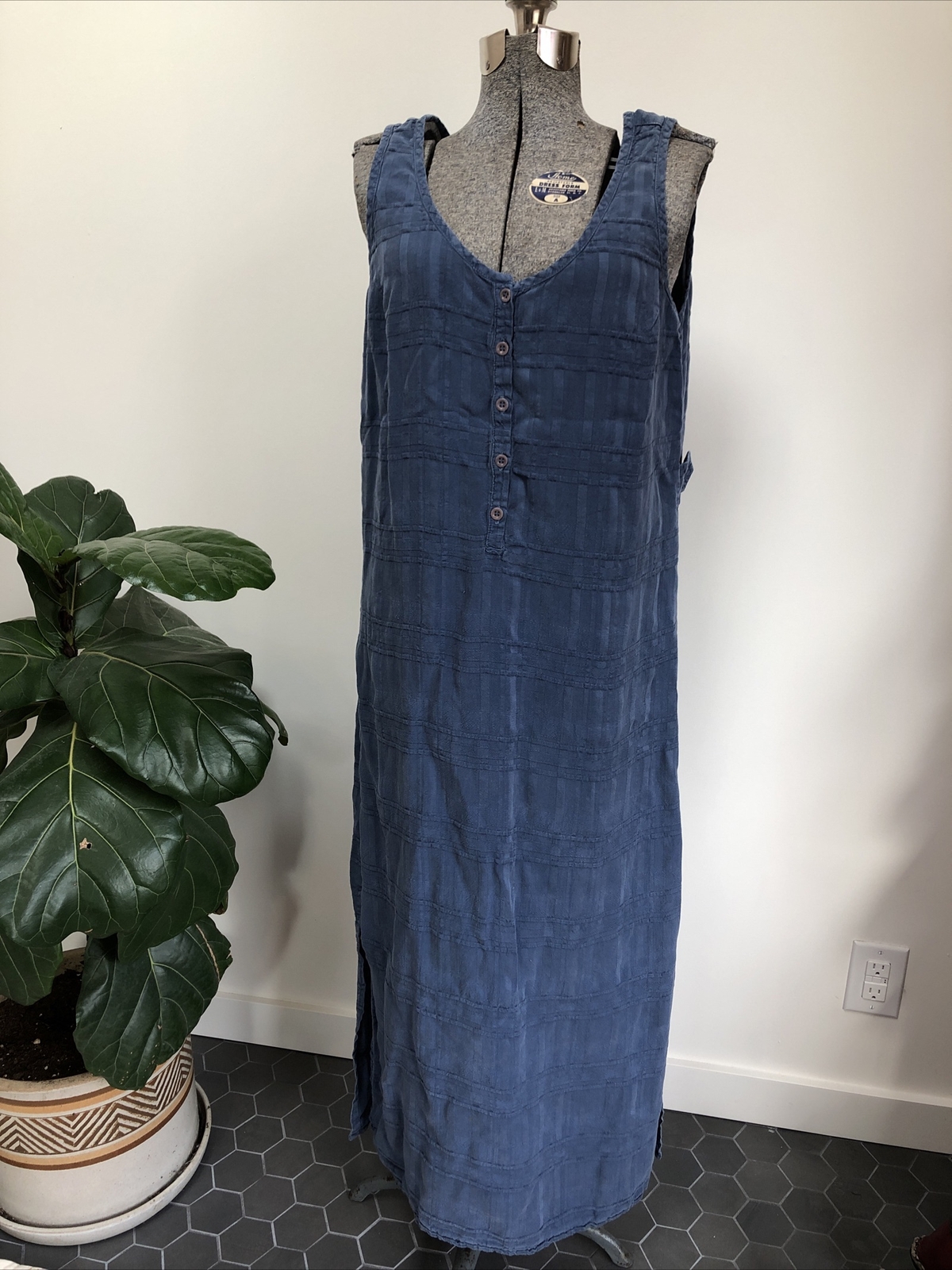 Vintage 90s Democracy Maxi Dress Grown In The USA M Minimalist Blue