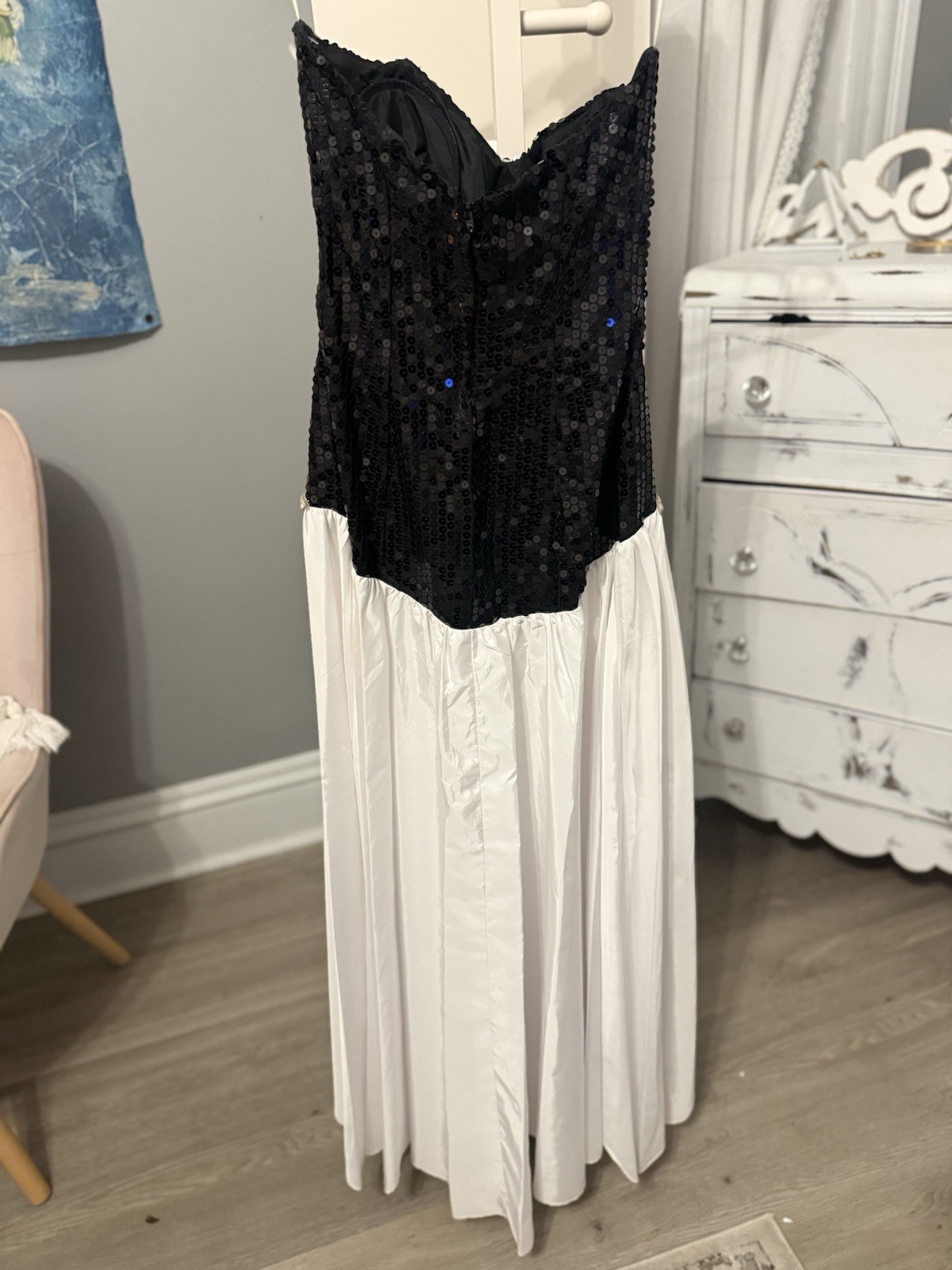Vintage Black And White Sequin Corset Dress with Good and silver overlay