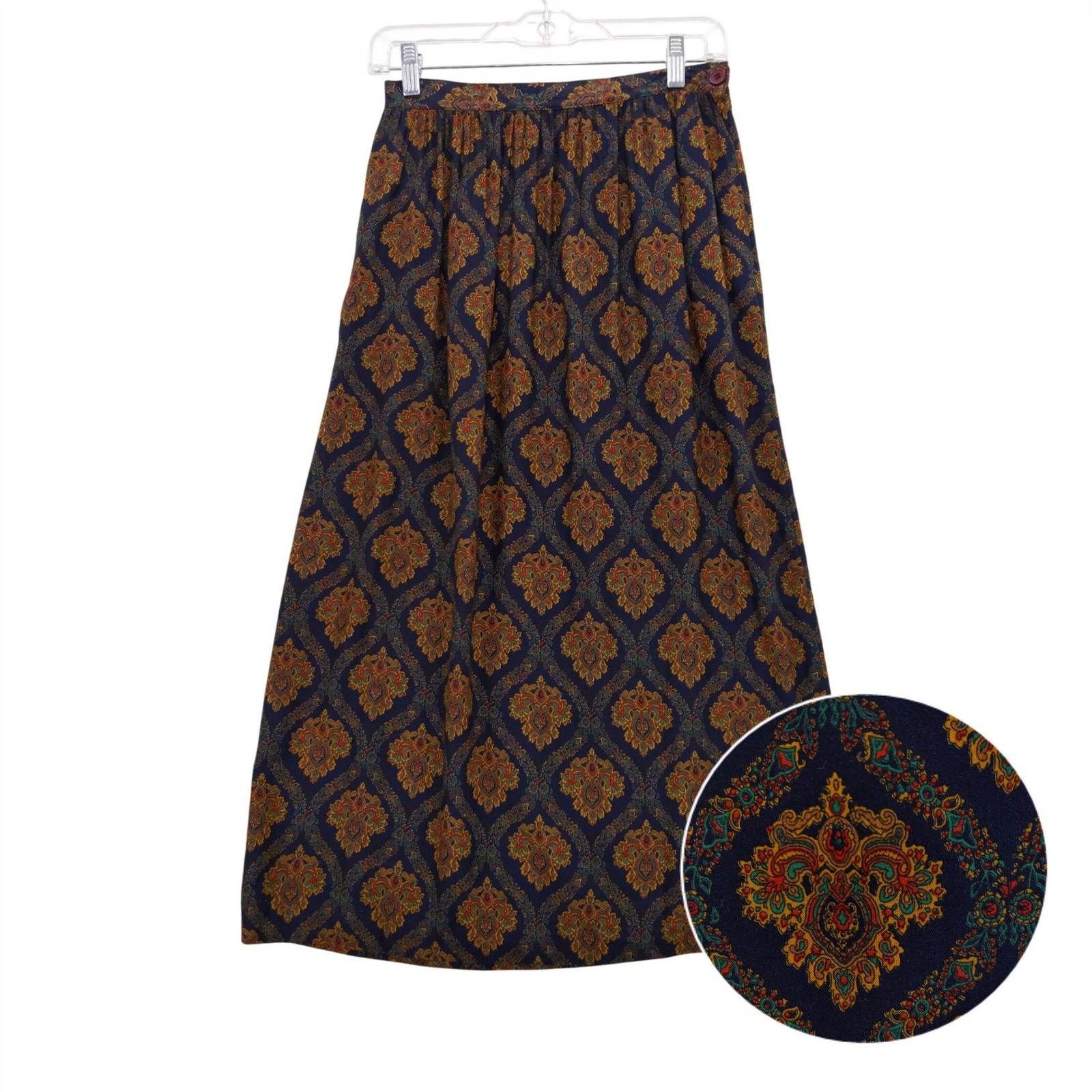 Vintiage Cyrano Maxi Skirt Womens XS/S Blue Gold Paisley Damask Pockets