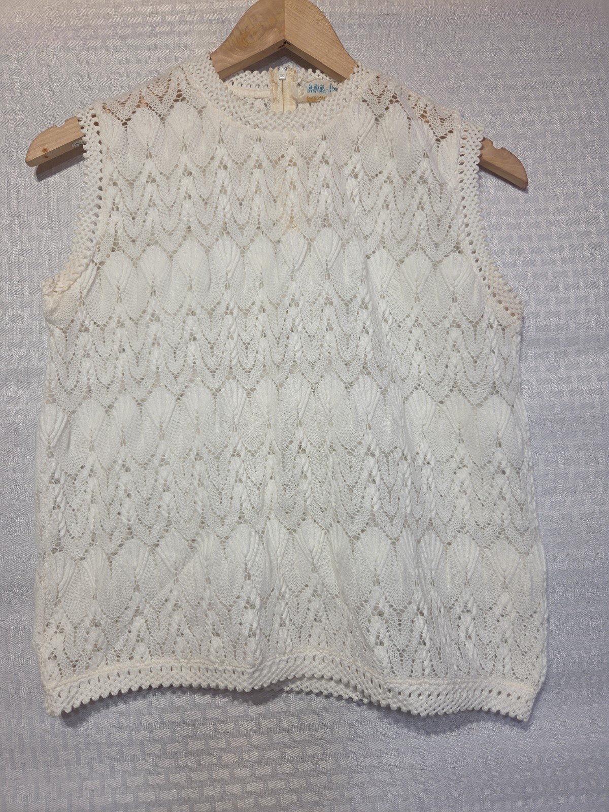 Vintage 60s 70s Crochet Knit 2 Pc Set Cardigan & Shell Top White Japan Acrylic