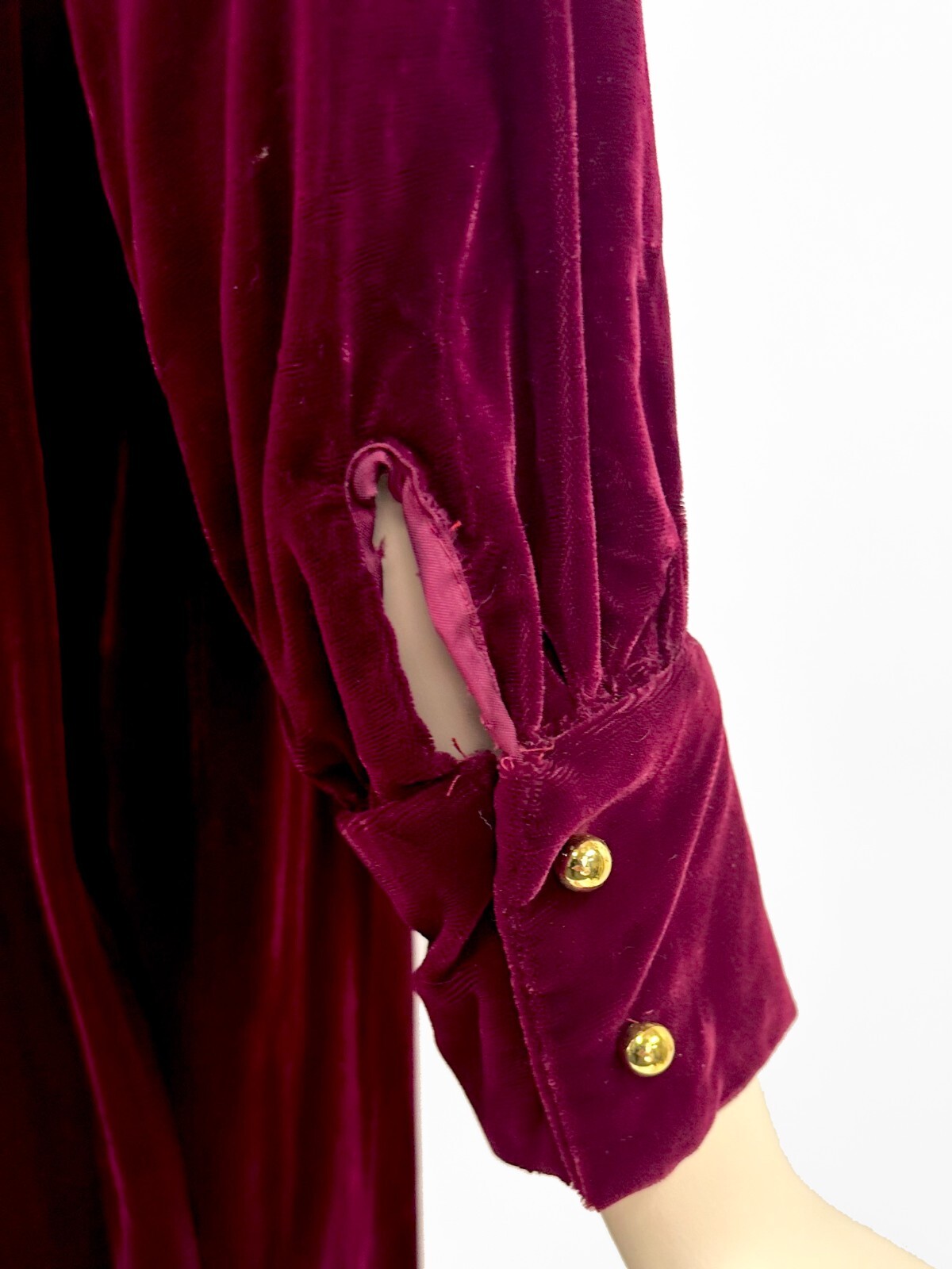 Vintage Dark Red Velvet Mini Dress Empire Lace Ruffle Long Sleeve Mod M/L
