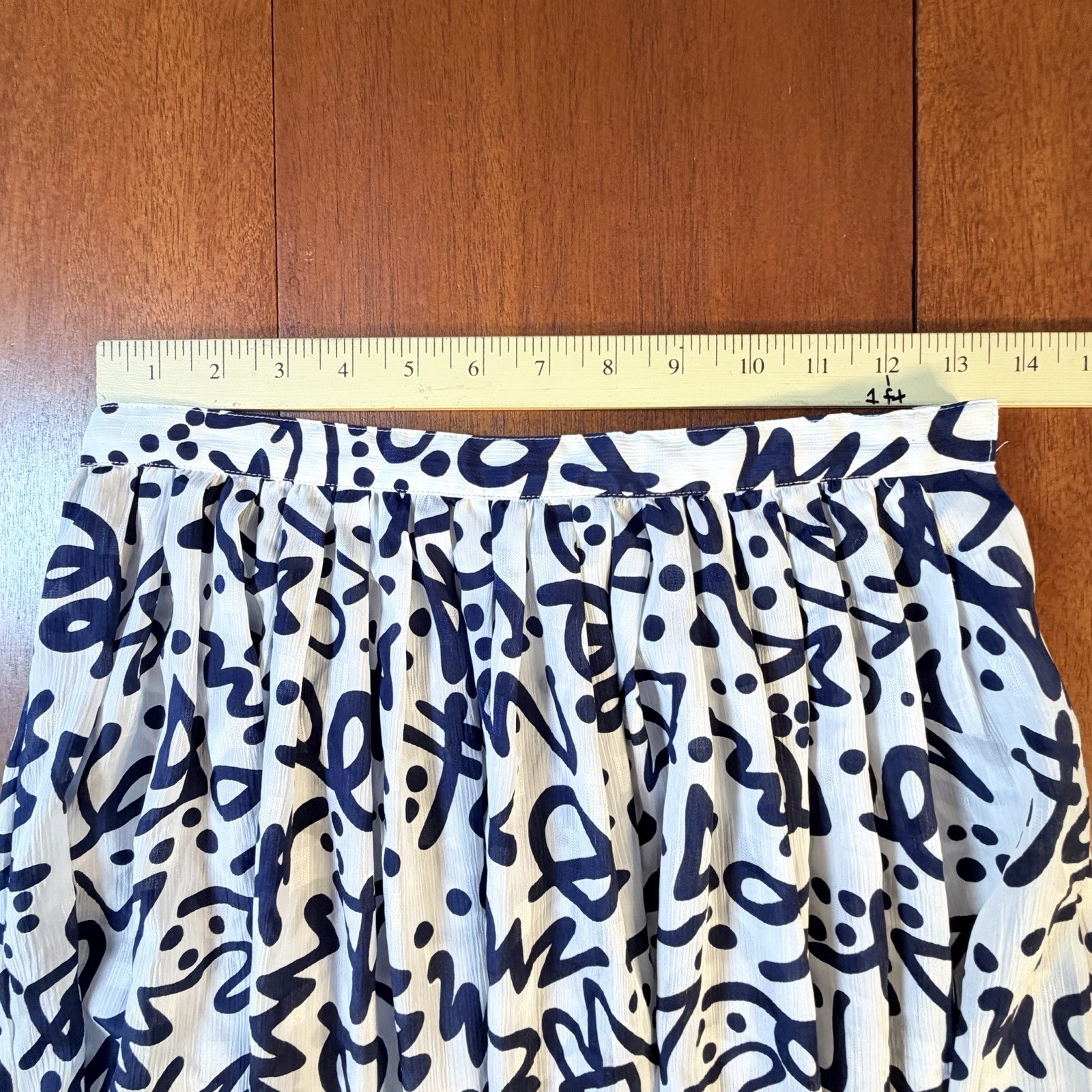 VTG 80s Liz Claiborne 2-Pc Blouson Top & Midi Skirt Navy Graffiti Print Small