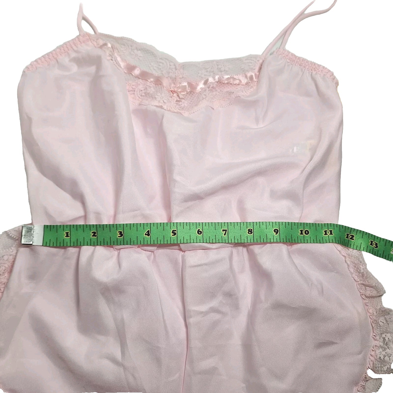NWT VTG One-Piece Bodysuit Romper Teddy Lingerie Sz M Pastel Pink Lace Sexy
