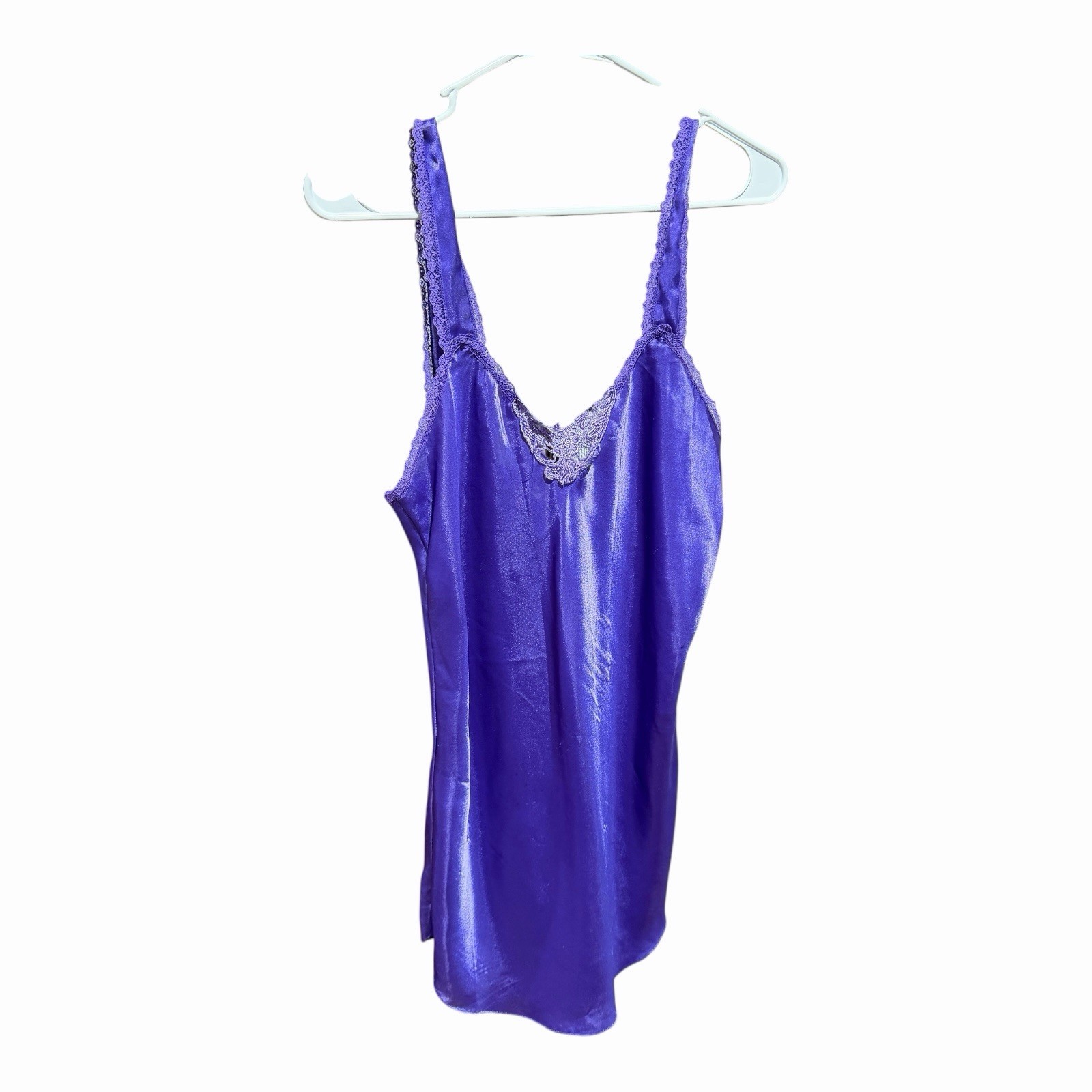 VTG Satin Slip Dress Purple Lace Trim 90s Chemise L Jewel Tone Festival Coquette