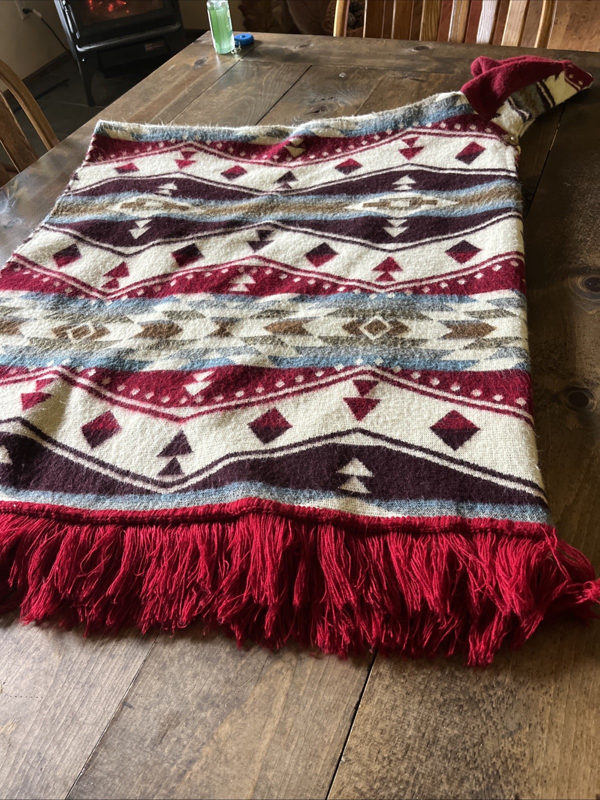 Alpaca Wool Hooded Native American Poncho OS Adult Southwestern Aztec Kay