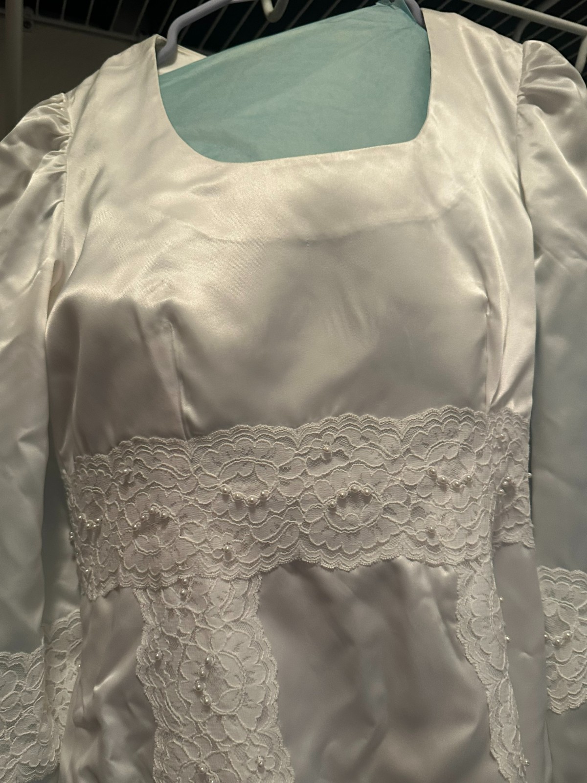 Vintage Satin Lace Wedding Dress Veil & Train Set – Pristine Preserved Box