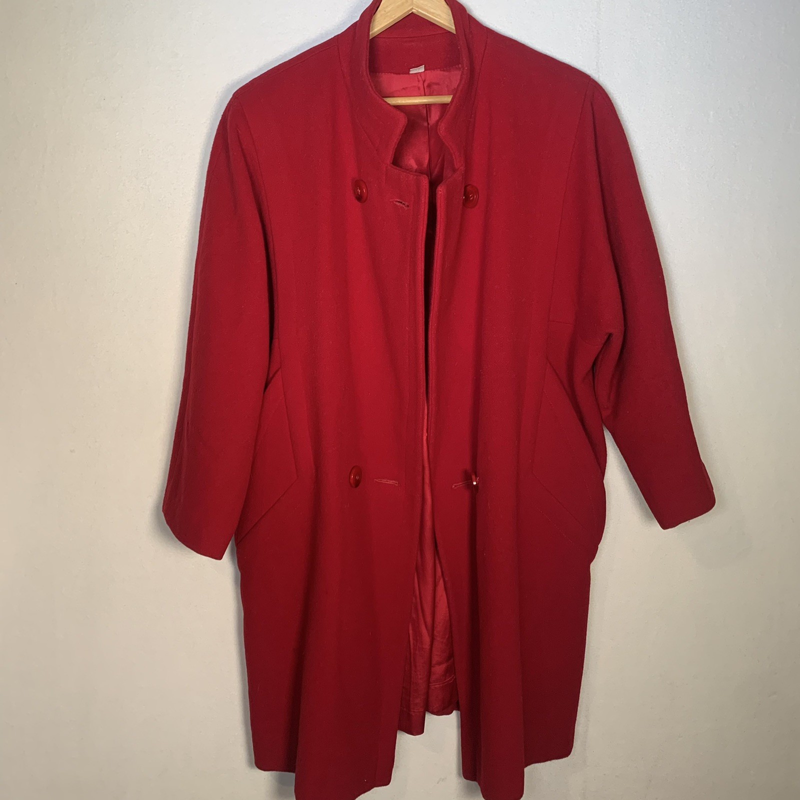 Vintage Worumbo Fabric by Forstmann 100% Wool Red Pea Coat Women’s Size 12 Flaws