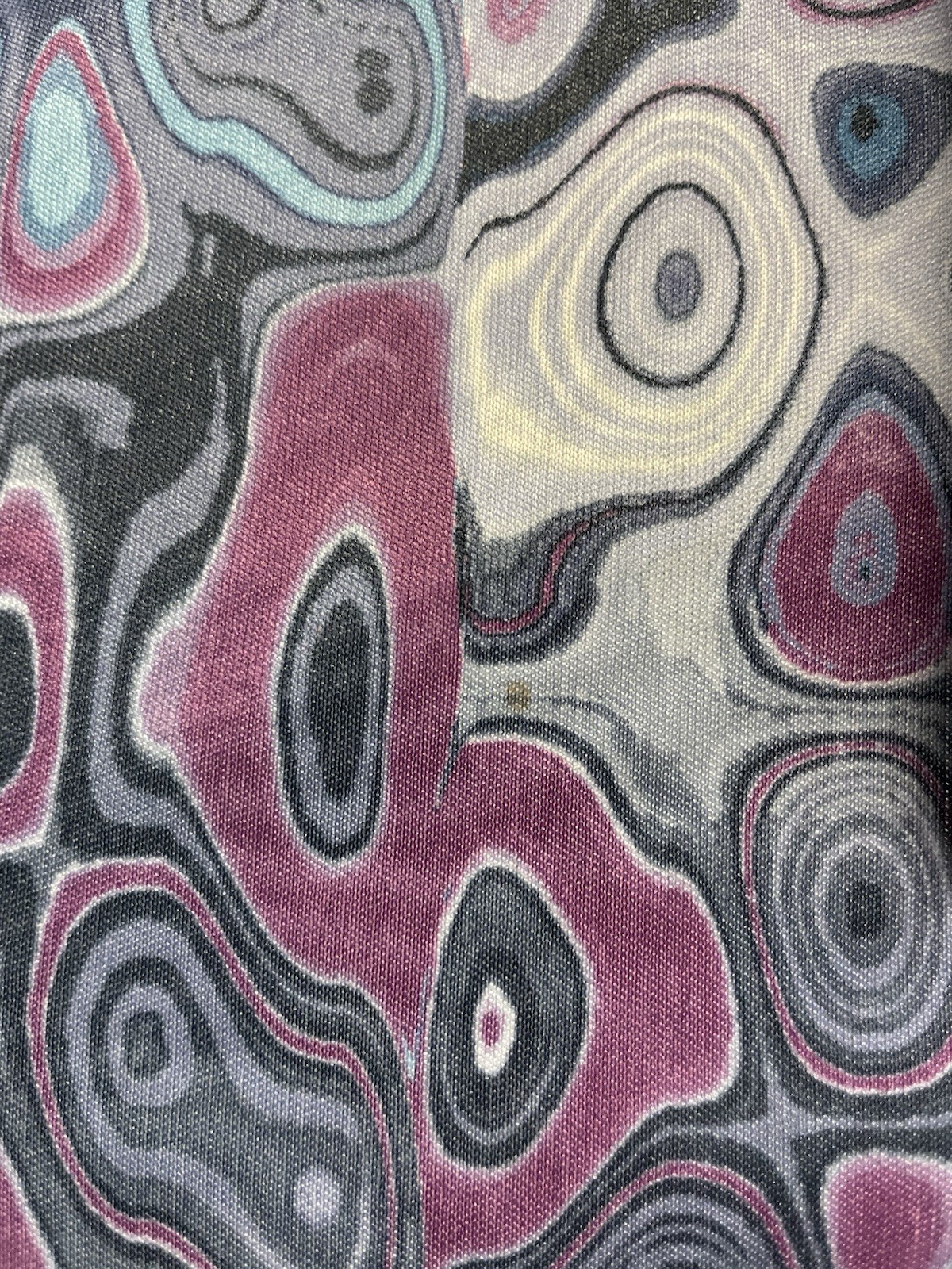 VTG 90s Does 70s Coolwear Oil Spill Psychedelic Split Front Daggar Collar Top S