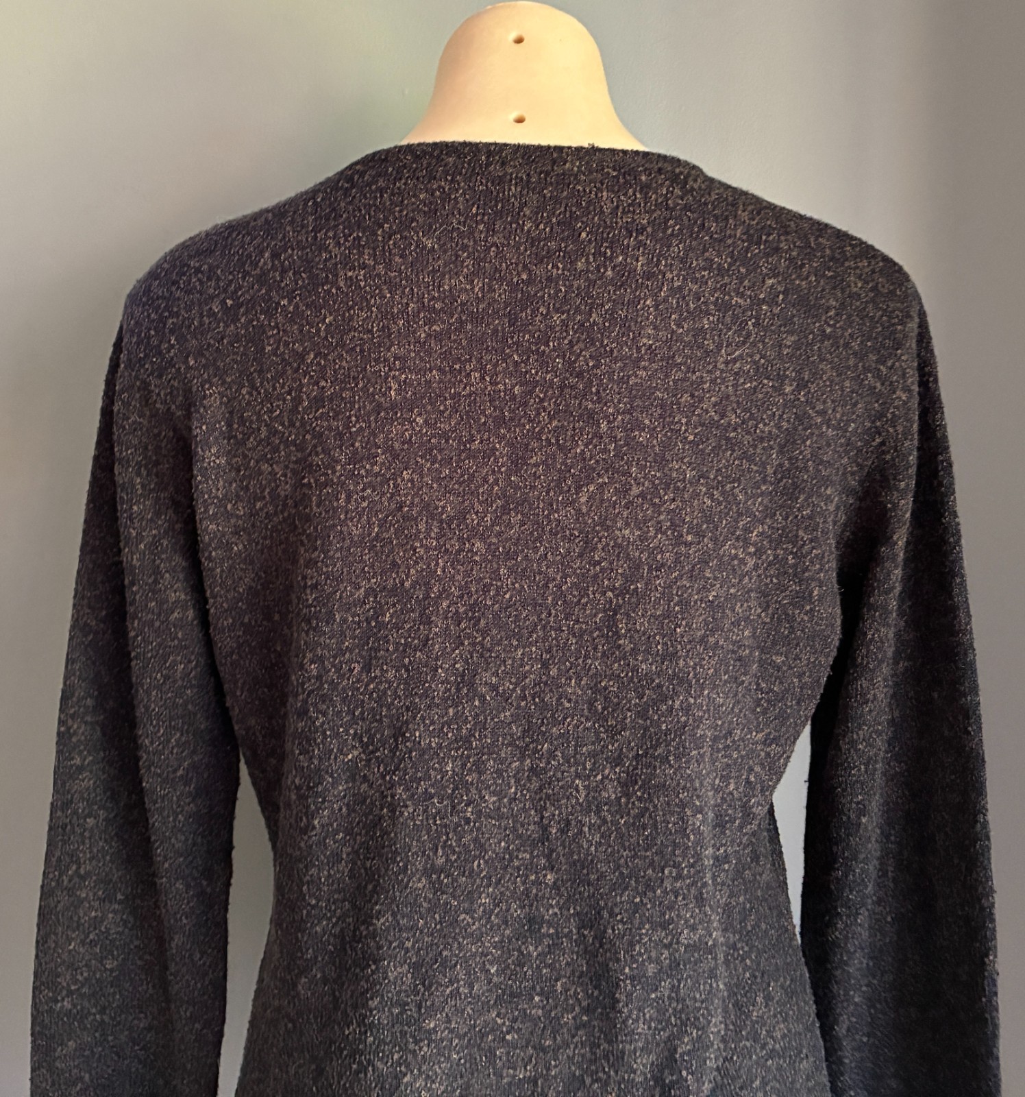 TABLE EIGHT Long Sleeve Top Size M Black & Brown Boucle Textured Stretch Fabric