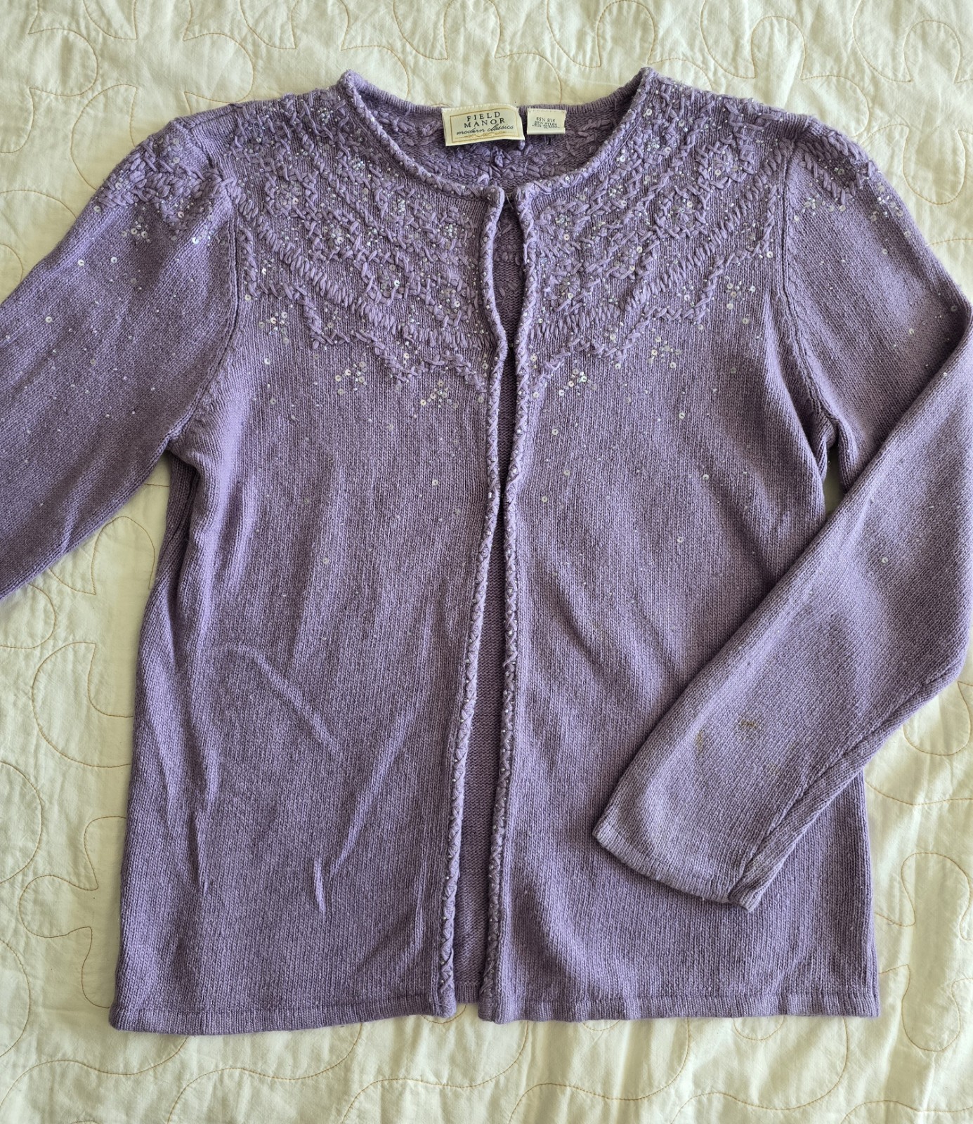 Vintage 90s Purple Angora Beaded Sweater Cardigan Womens Med Fairycore Romantic