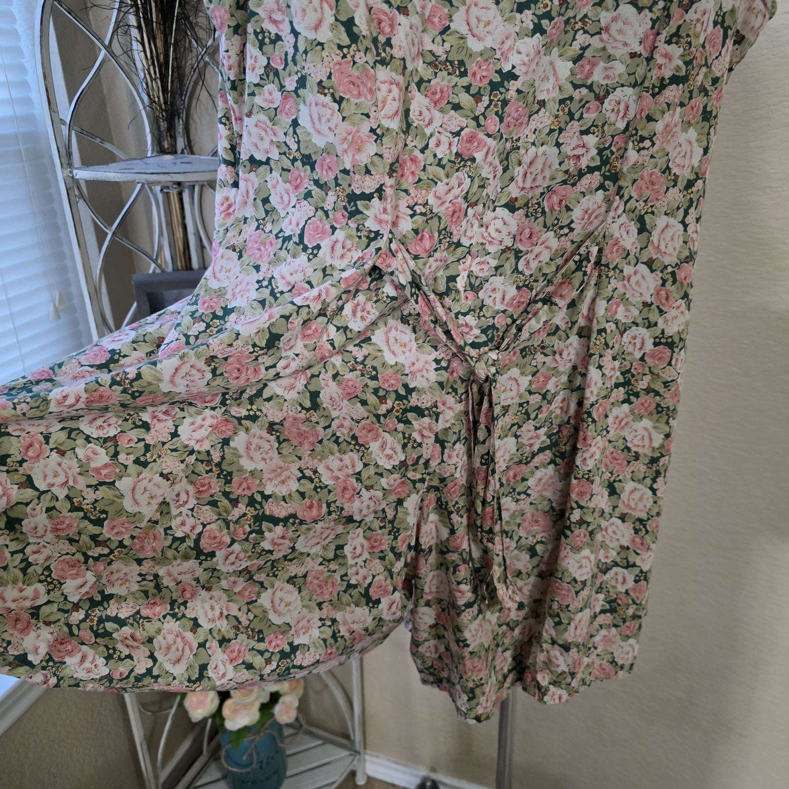 Sostanza Floral Sleeveless Playsuit Large Pink Green Cream Rayon Cotton